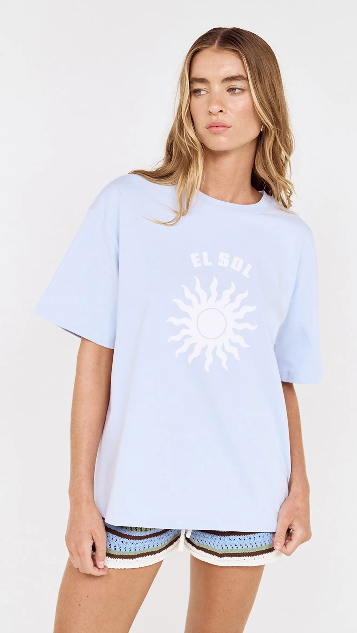 MINKPINK Relaxed Fit El Sol Print Tee - Pastel Blue