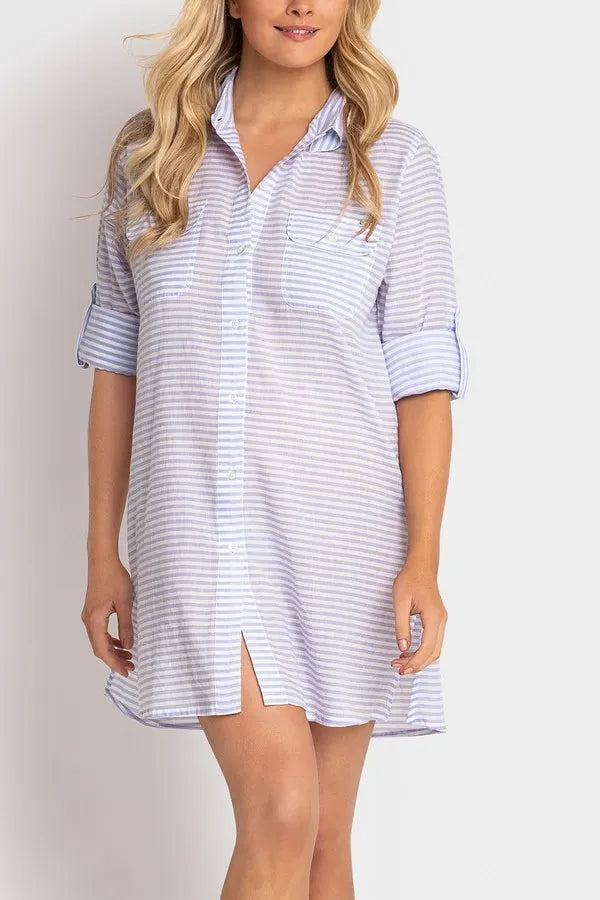 JANTZEN Cosmopolitan Fresh Button Through Shirt - Light Blue