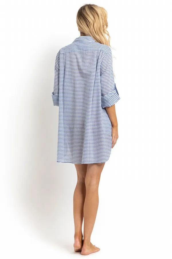 SUNSEEKER Summer Stripe Button Through Shirt - Blue