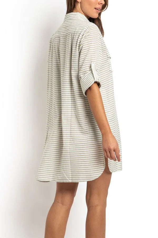 SUNSEEKER Summer Stripe Button Through Shirt - Khaki