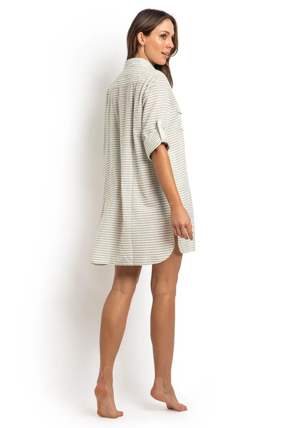 SUNSEEKER Summer Stripe Button Through Shirt - Khaki