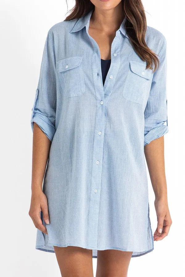 JANTZEN Treasures Stripe Button Through Shirt - Blue