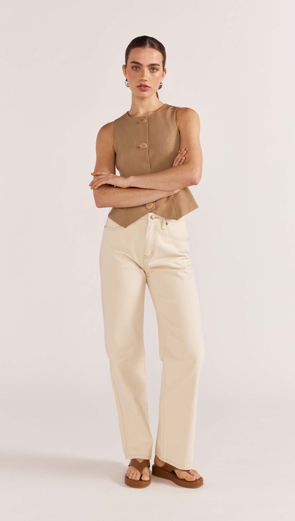 STAPLE THE LABEL Baxter Straight Leg Jeans - Ecru