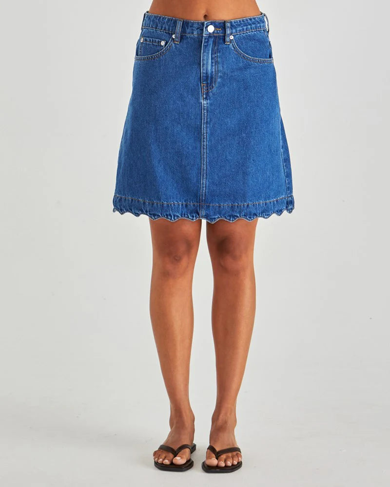 SASS Vale Scalloped Denim Skirt - Mid Blue Wash