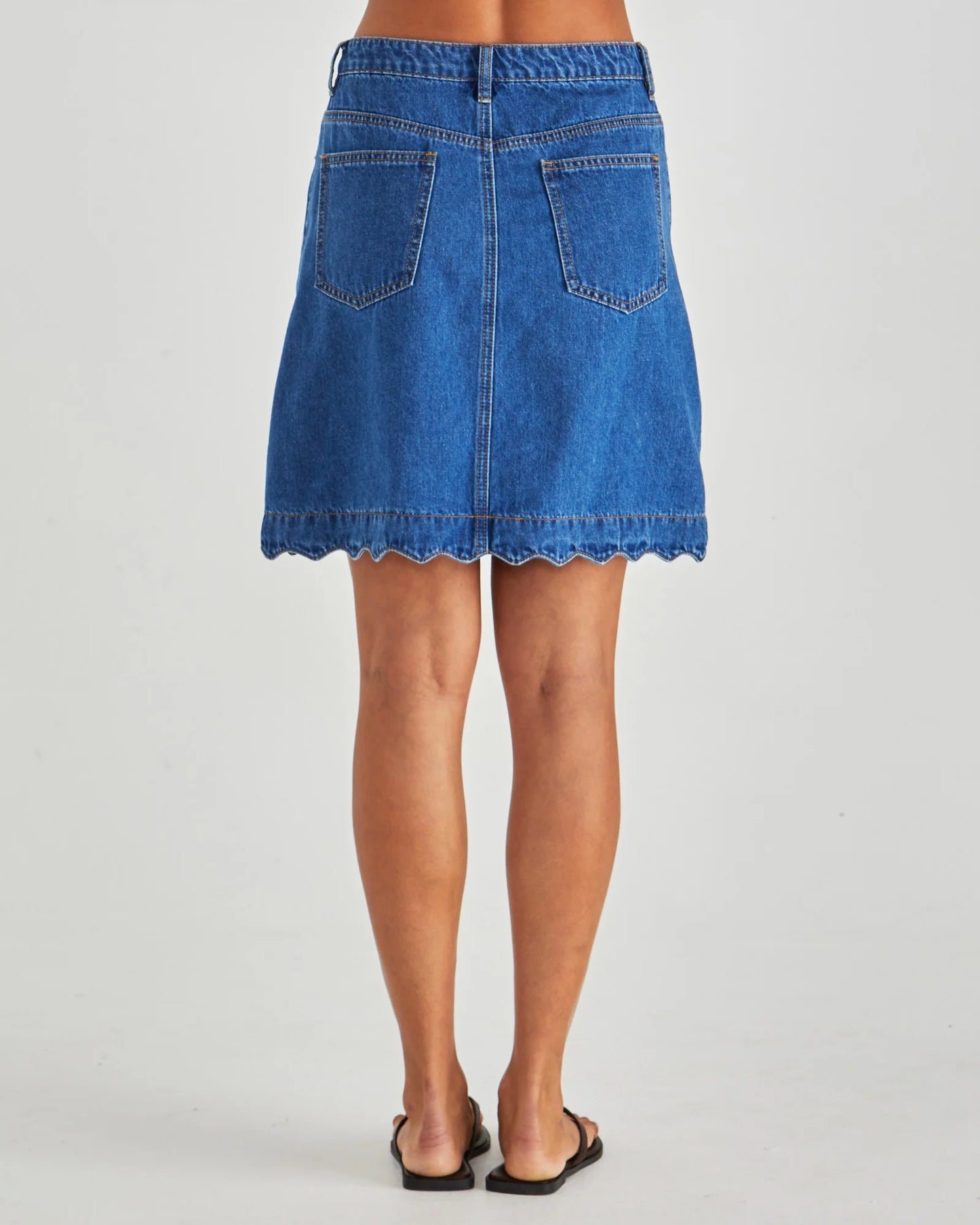 SASS Vale Scalloped Denim Skirt - Mid Blue Wash