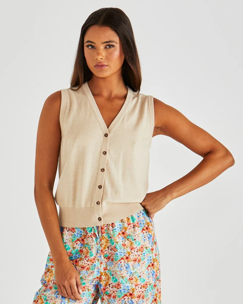 SASS Leo Knit Vest - Oatmeal