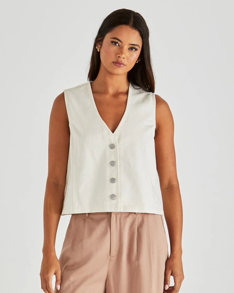 SASS Sabine Denim Vest - Parchment Wash