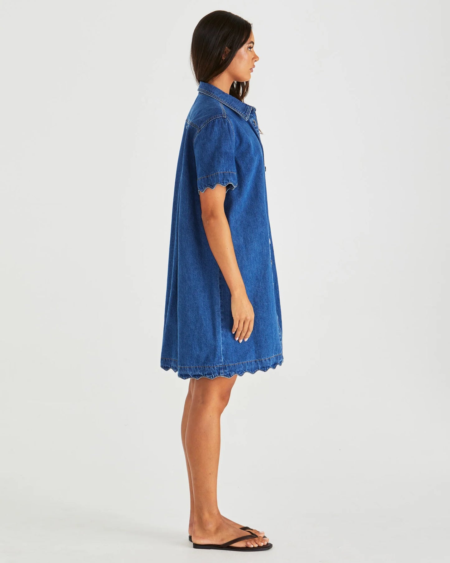 SASS Vale Scalloped Denim Dress - Mid Blue Wash