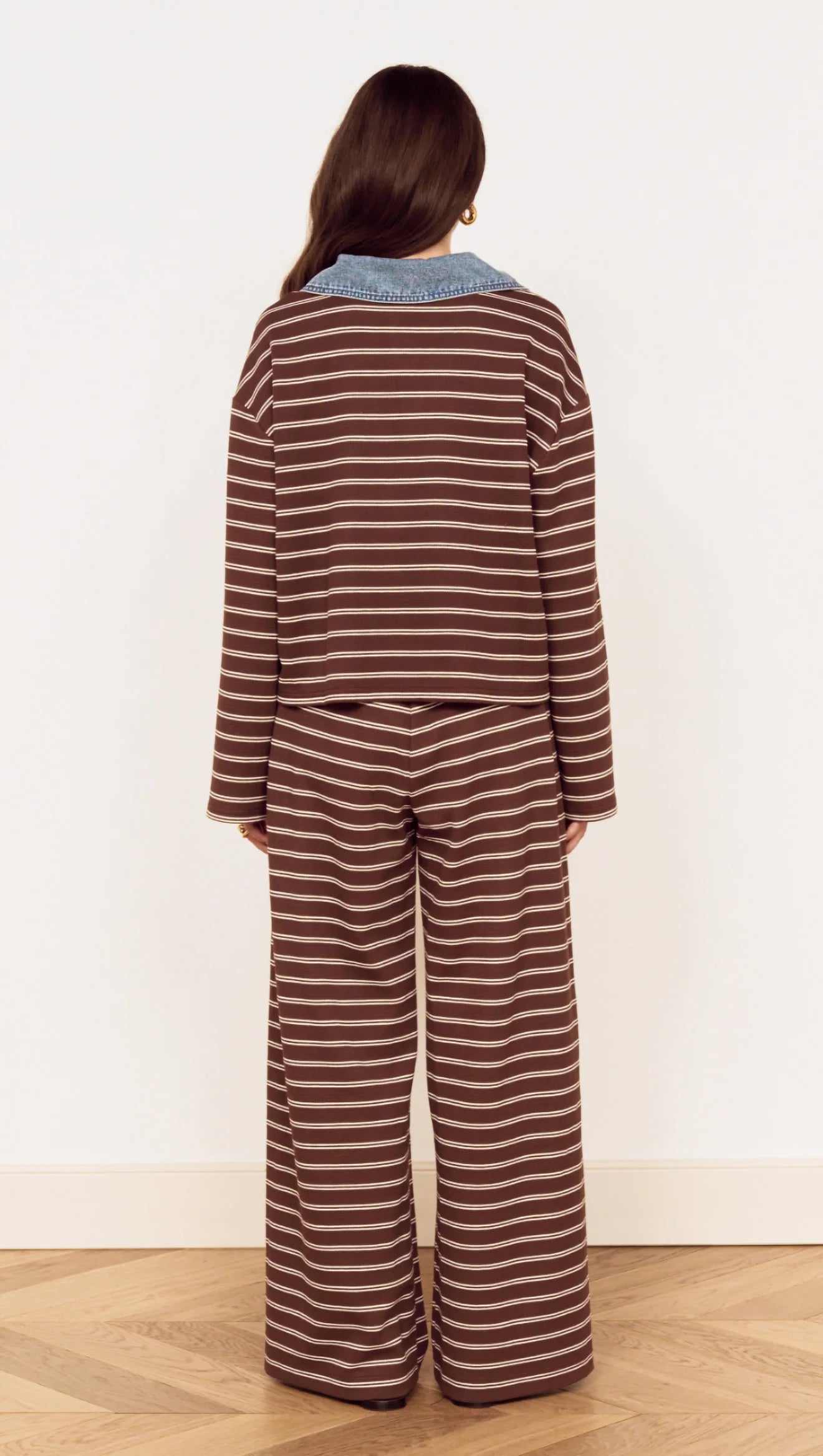 MINKPINK Vesper Polo Top - Chocolate Stripe