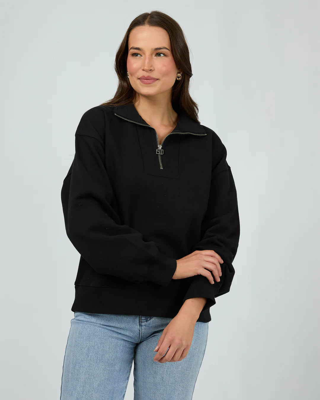 SILENT THEORY -Silent Luxe Quarter Zip Crew - Black