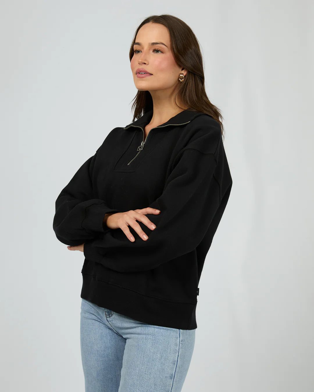 SILENT THEORY -Silent Luxe Quarter Zip Crew - Black
