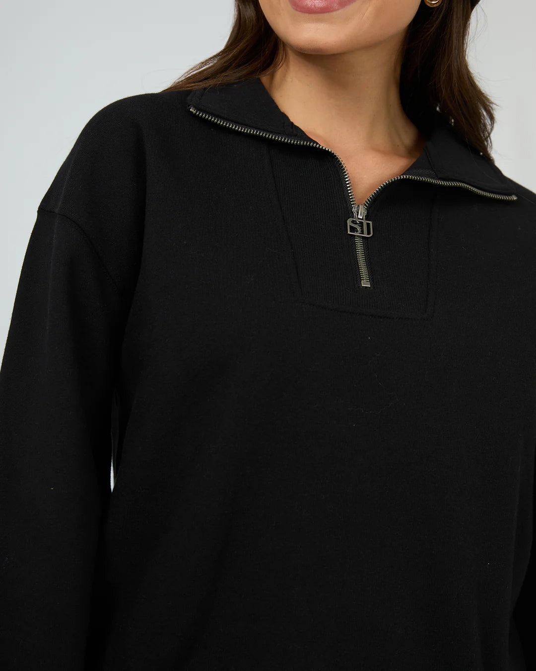 SILENT THEORY -Silent Luxe Quarter Zip Crew - Black