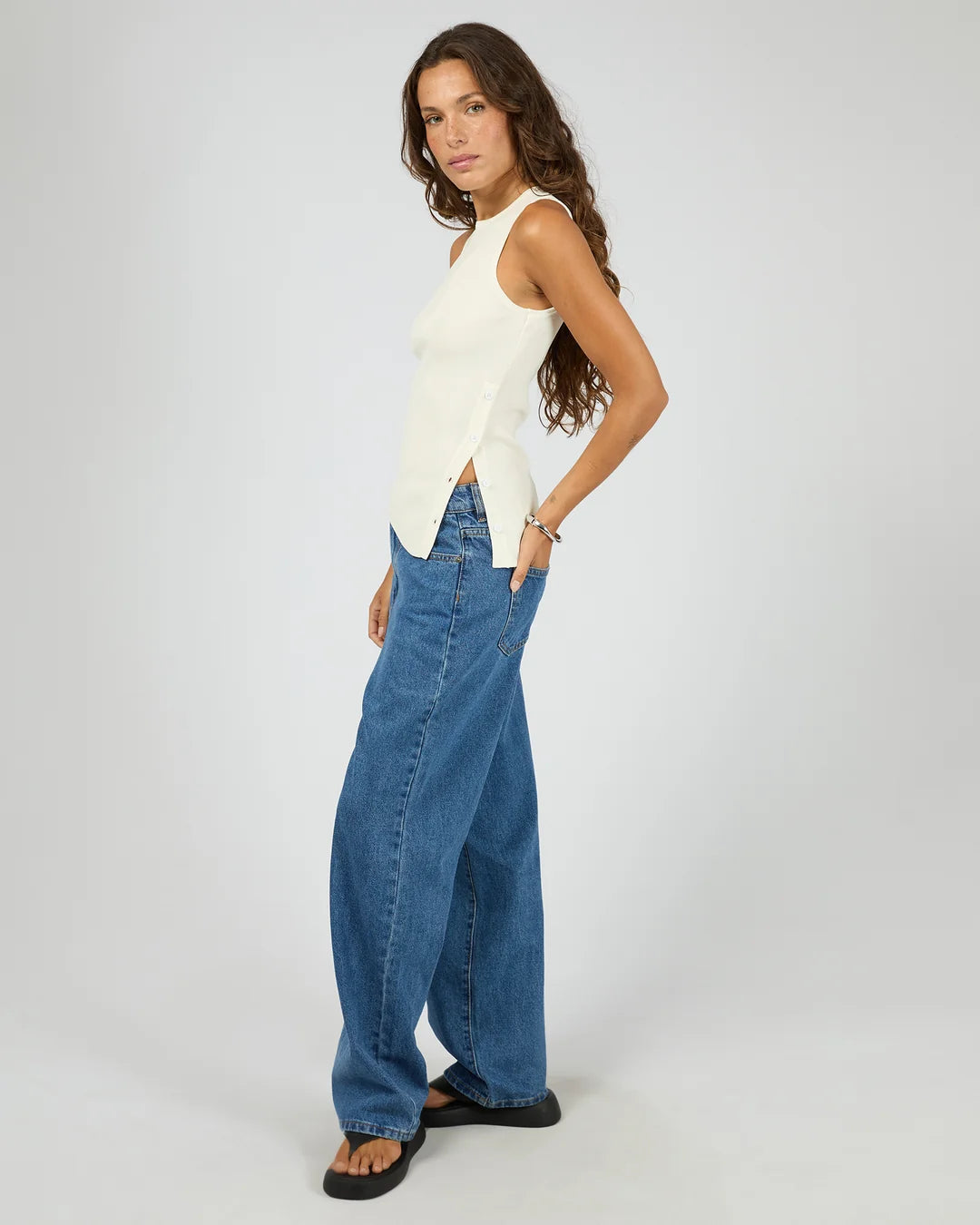 SILENT THEORY Ollie Button Down Knit Tank - White