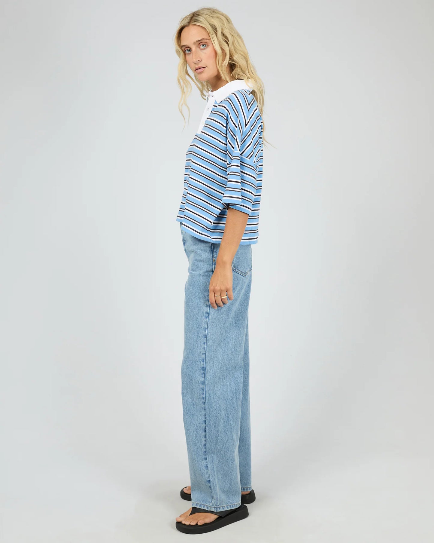 ALL ABOUT EVE Junie Stripe Rugby Tee - Blue