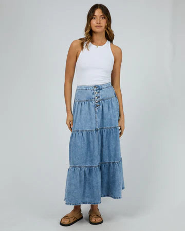 ALL ABOUT EVE Coco Denim Maxi Skirt - Light Blue