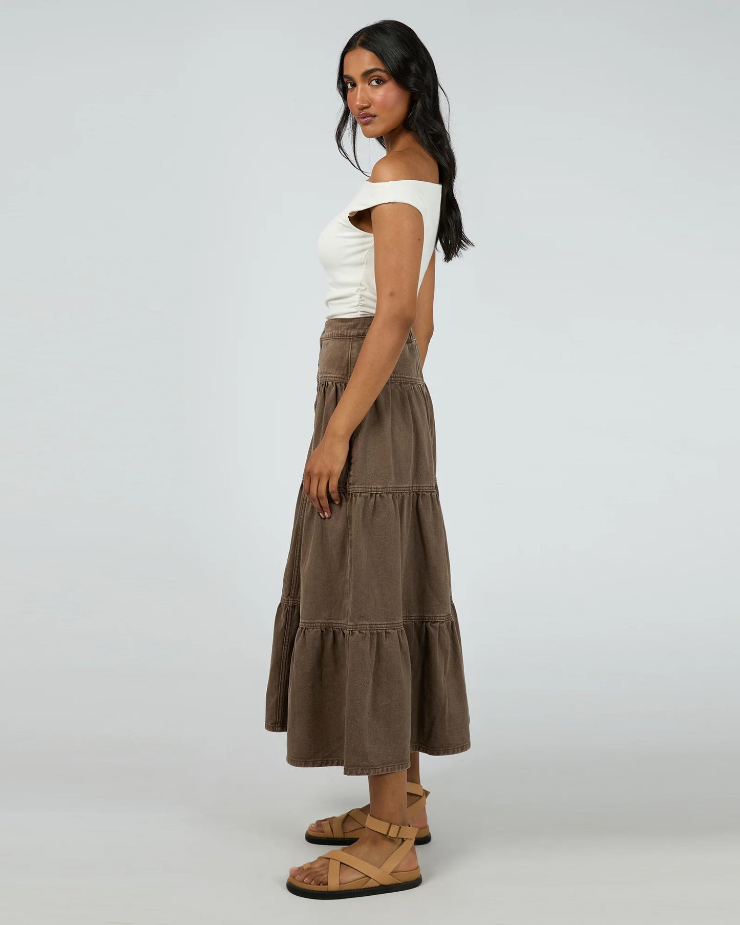 ALL ABOUT EVE Coco Denim Maxi Skirt - Cocoa