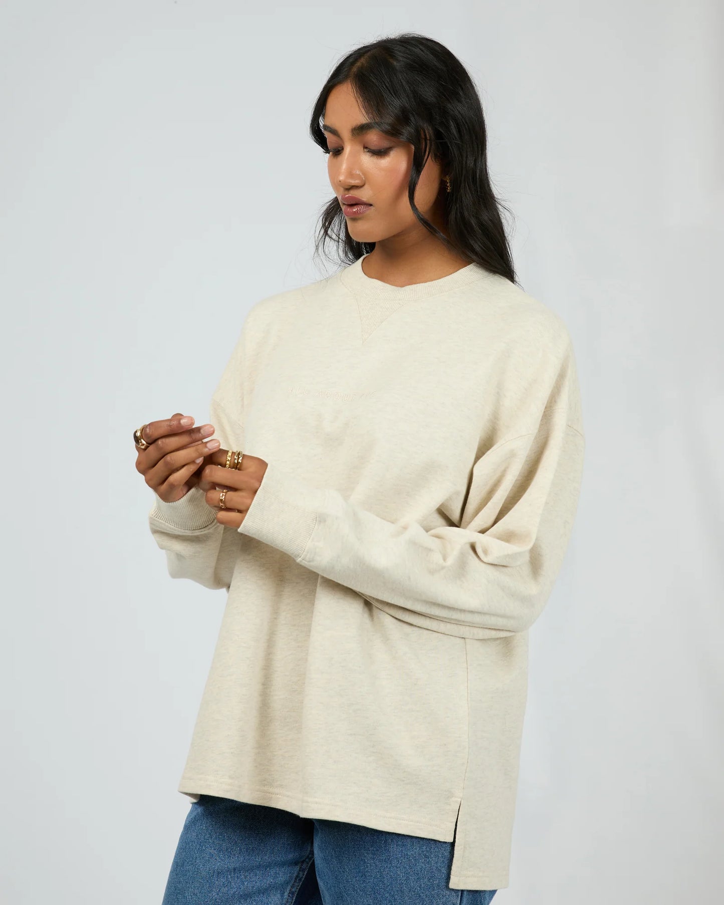 AAE Washed Relaxed Crew -Oatmeal