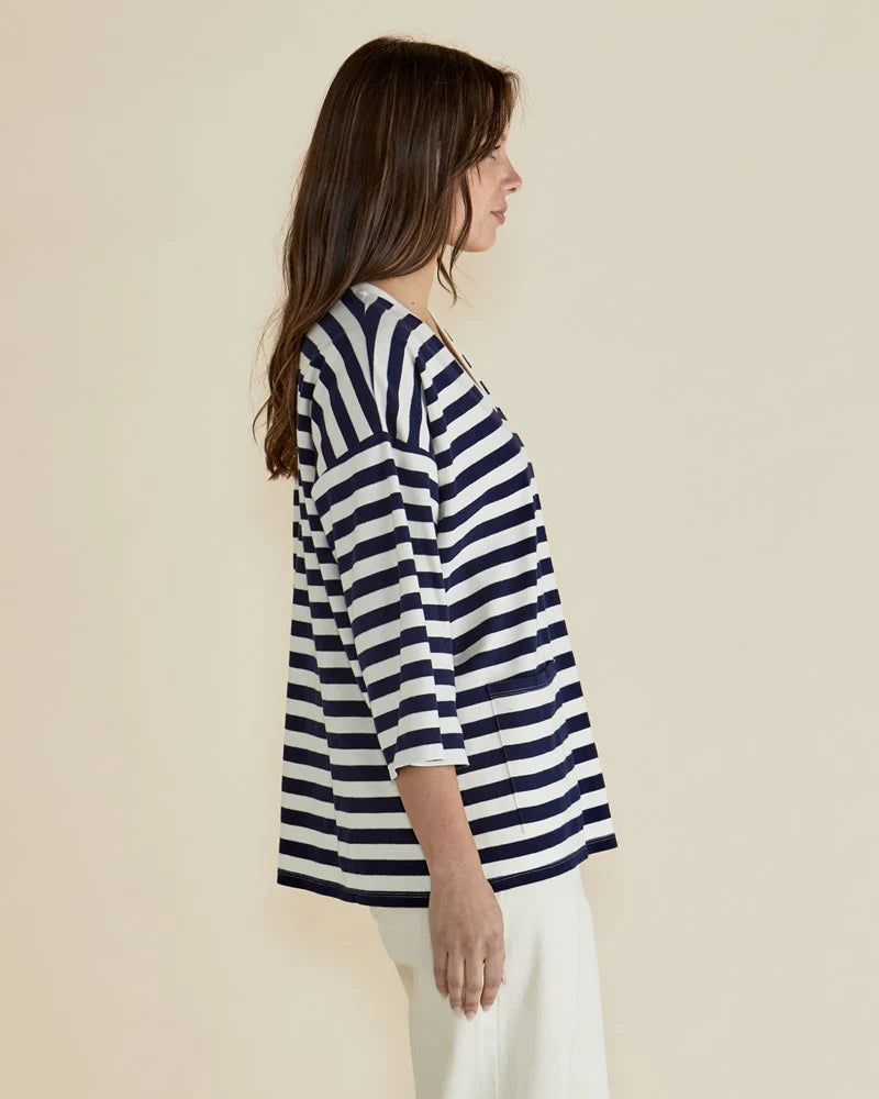 BETTY BASICS Raven Top - Navy / Cream Stripe