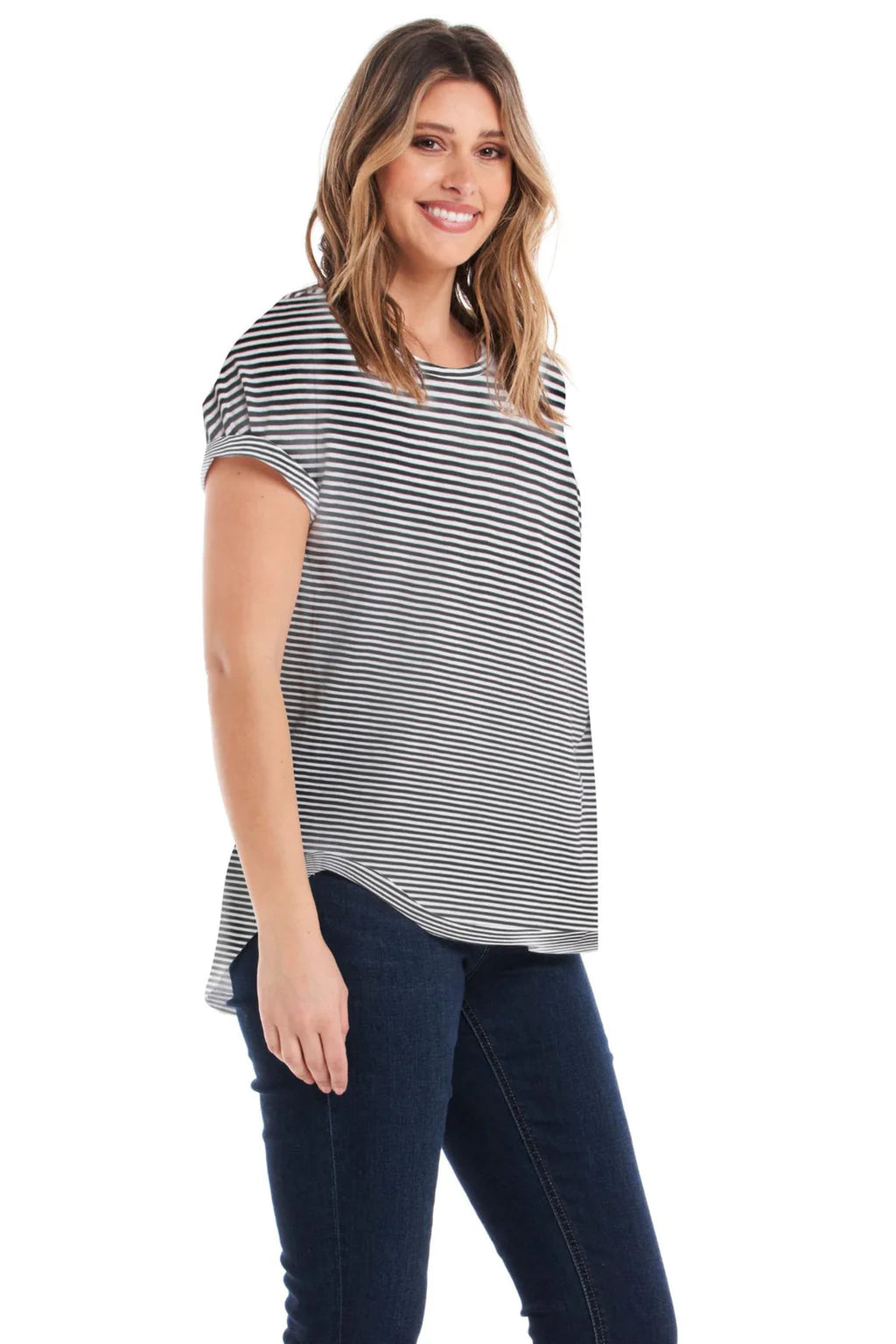BETTY BASICS HAILEY SHORT SLEEVE TEE - STRIPE