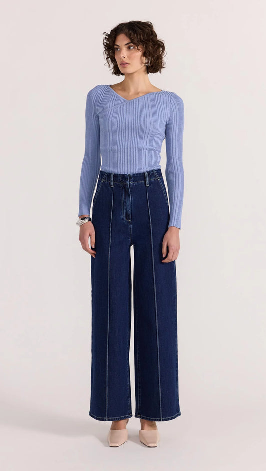 STAPLE THE LABEL Amira Ribbed Knit Top - Dusty Blue