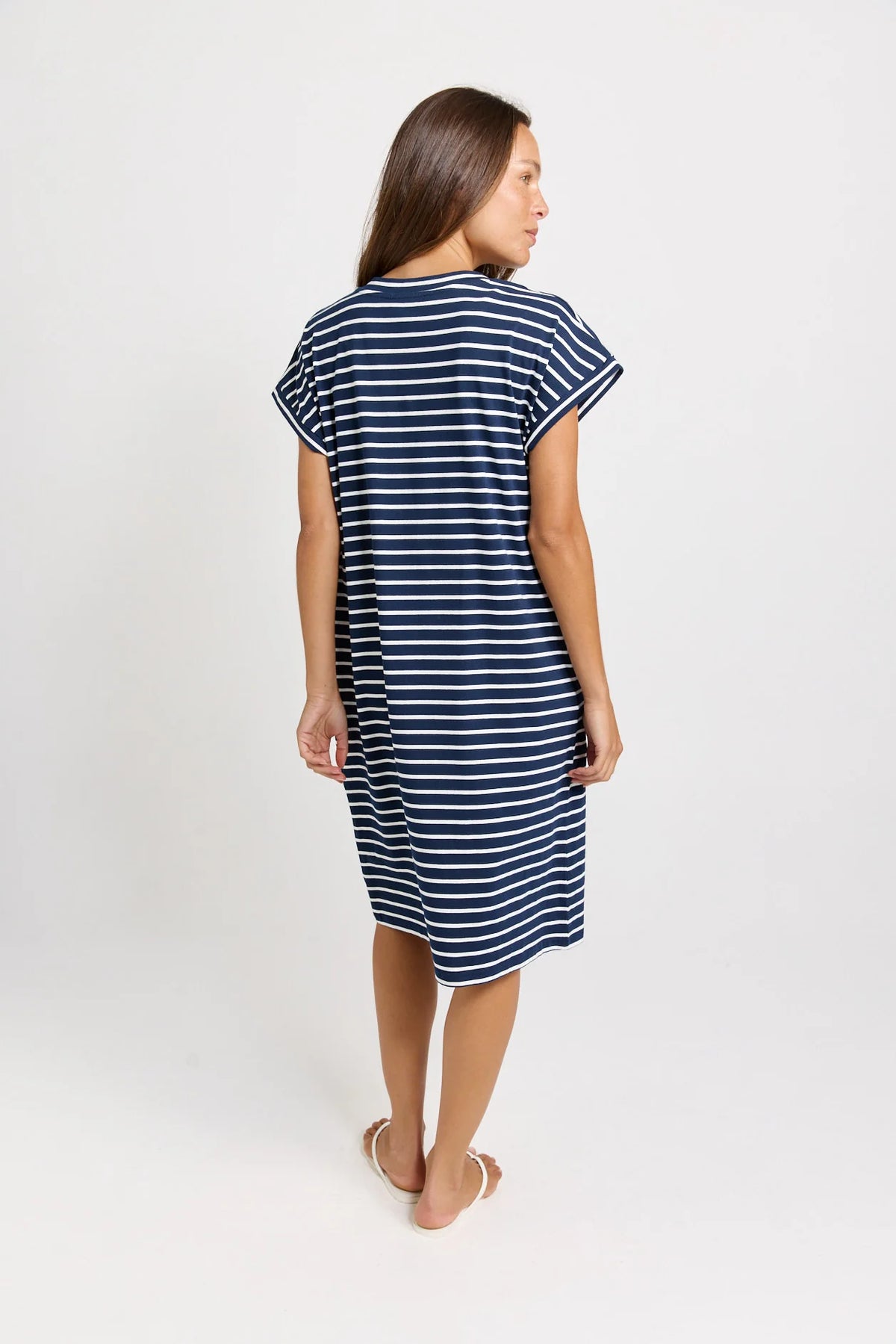 BETTY BASICS Zena Cotton T-Shirt Dress - Navy Stripe
