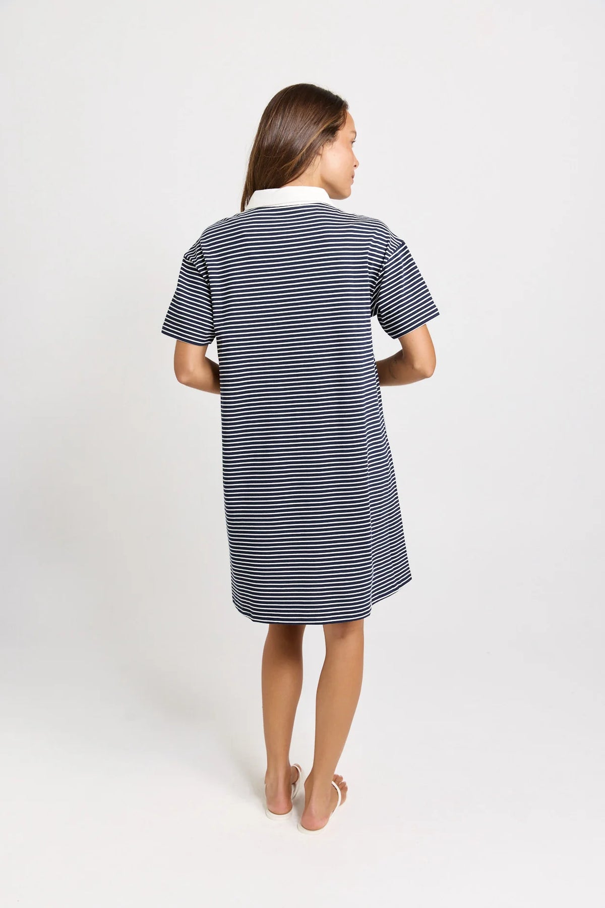 BETTY BASIC Freddy Cotton Polo Dress - Navy/White Stripe