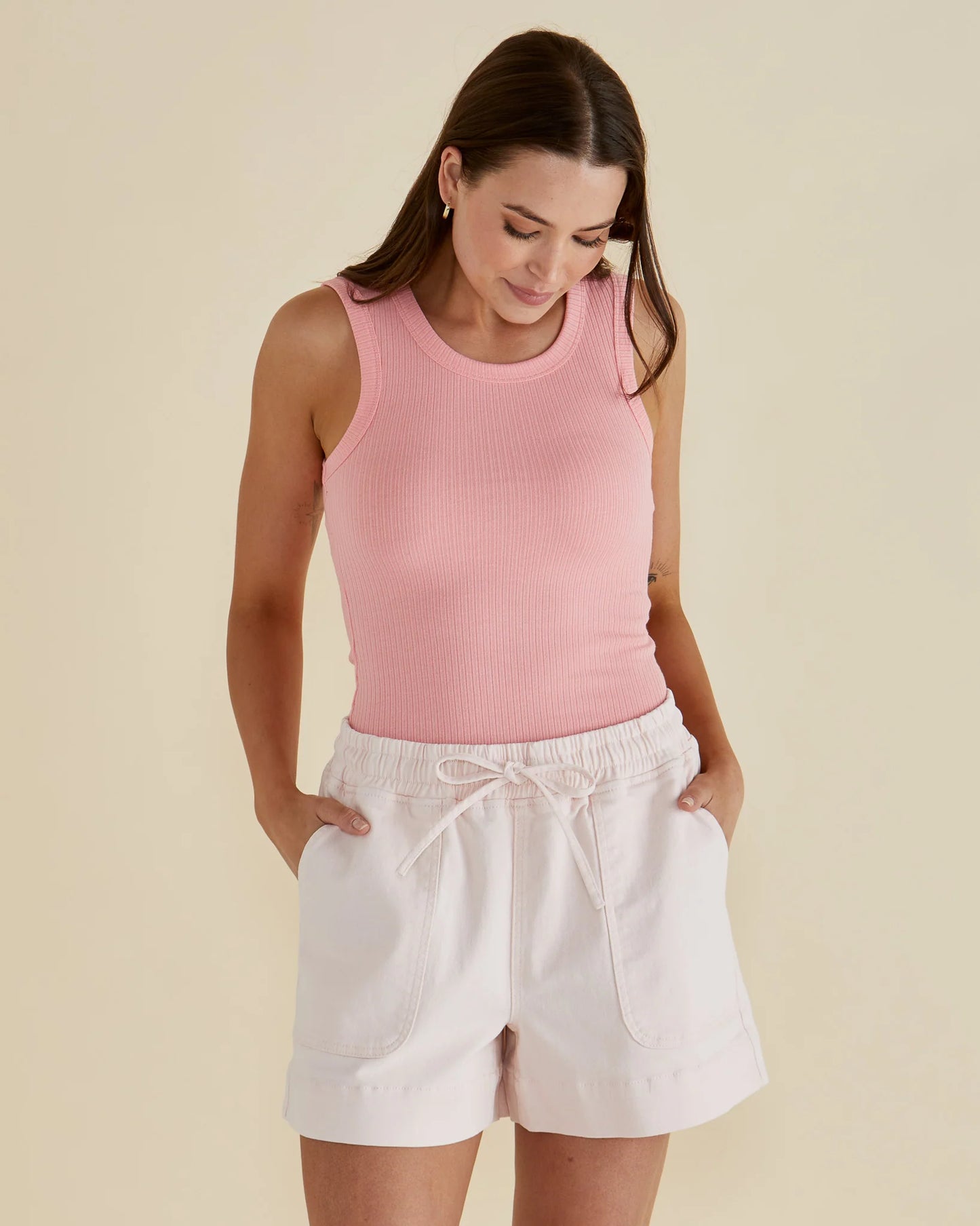 BETTY BASICS Frances Rib Tank - Peach