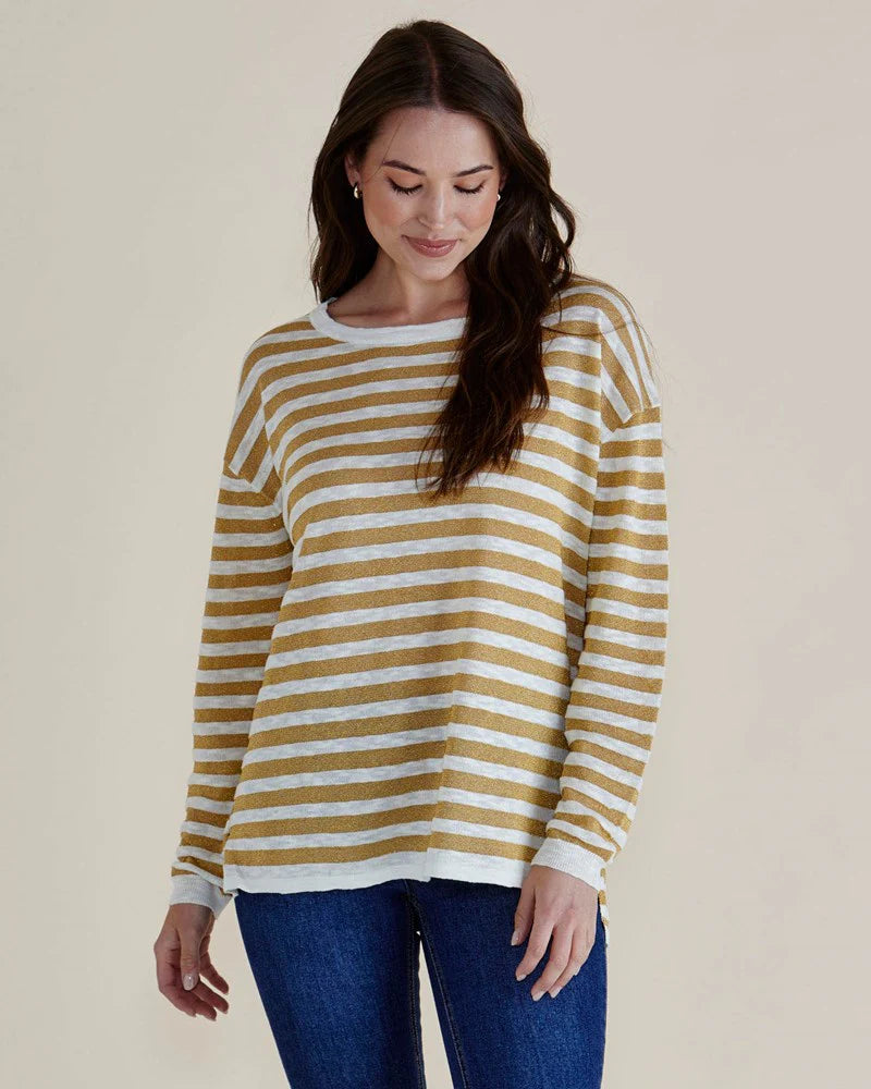 BETTY BASICS Natasha Knit Top - Gold Stripe
