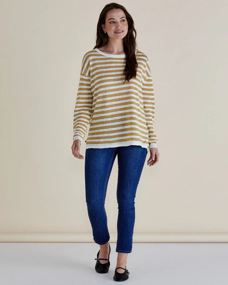 BETTY BASICS Natasha Knit Top - Gold Stripe