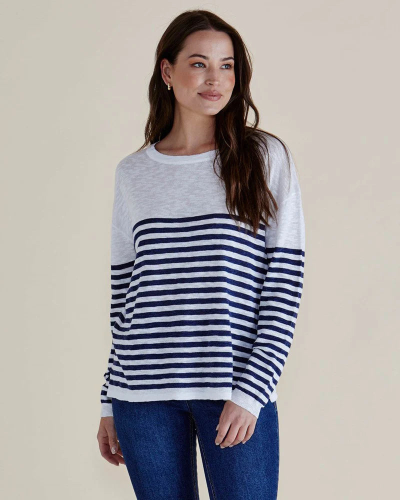 BETTY BASICS Natasha Knit Top - White Navy Stripe