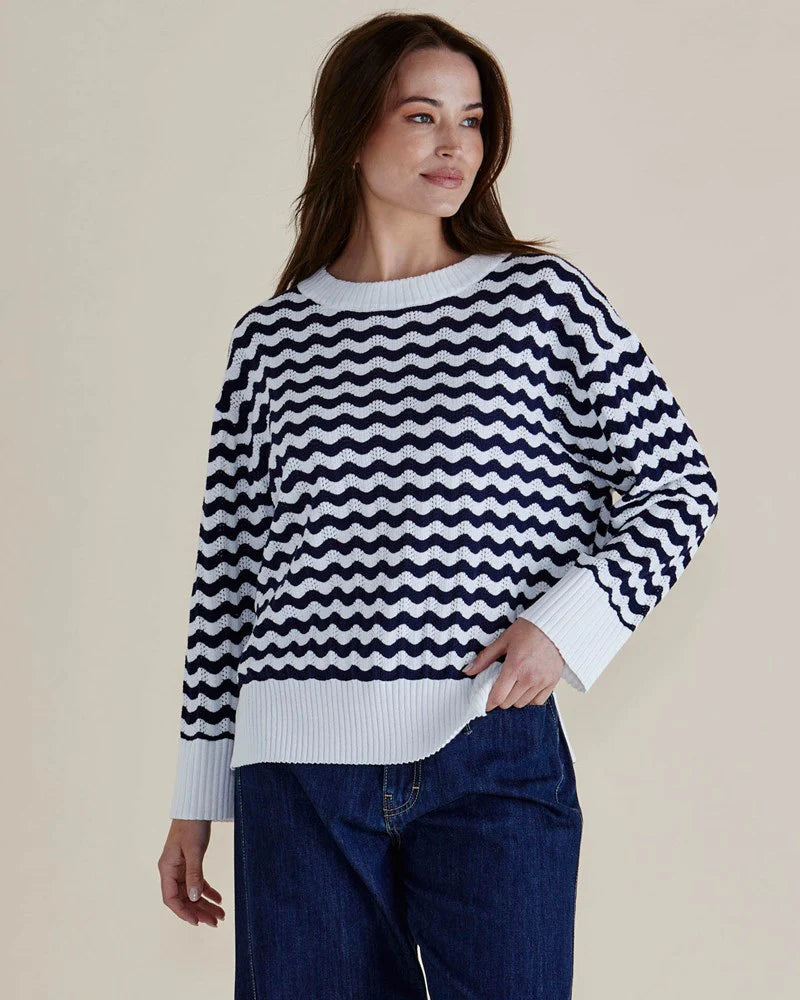 BETTY BASICS Ember Knit Jumper - Navy White Stripe