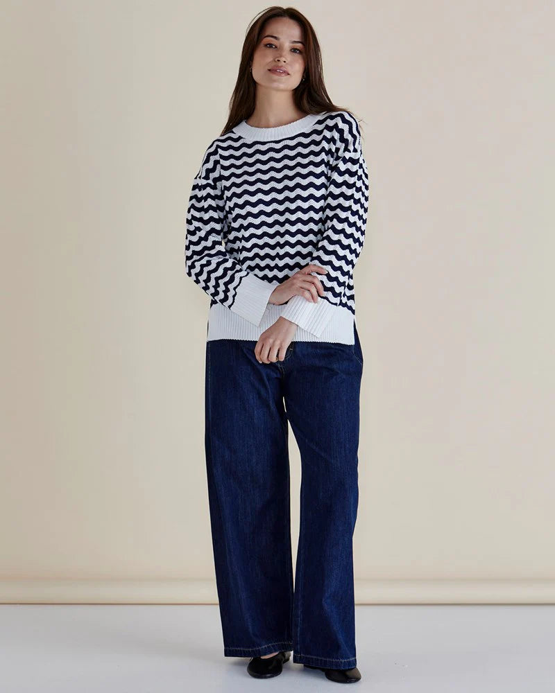 BETTY BASICS Ember Knit Jumper - Navy White Stripe
