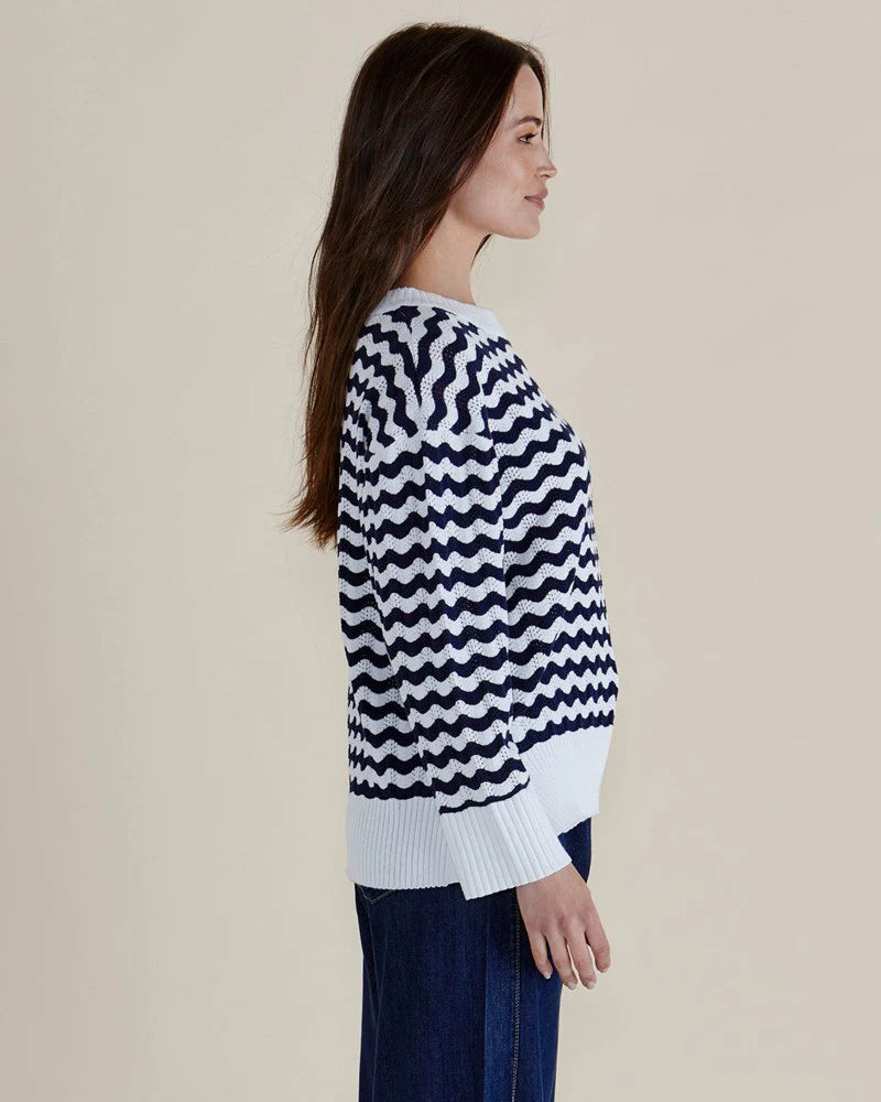 BETTY BASICS Ember Knit Jumper - Navy White Stripe