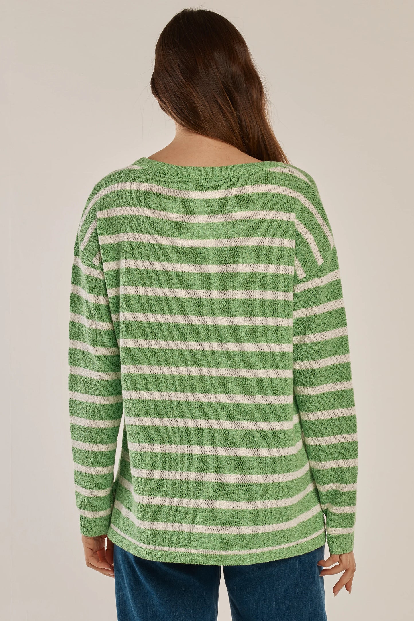 BETTY BASICS Bradford Knit Top - Green/Cream Stripe