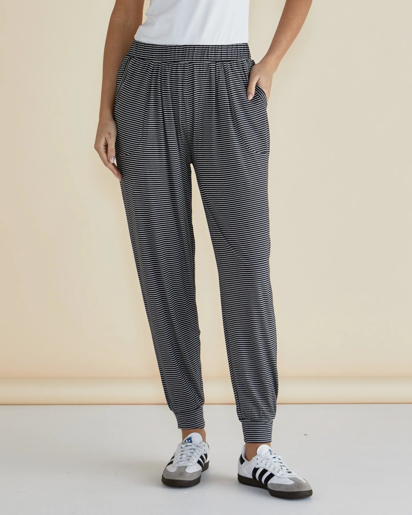 BETTY BASICS PARIS PANT - CHARCOAL STRIPE