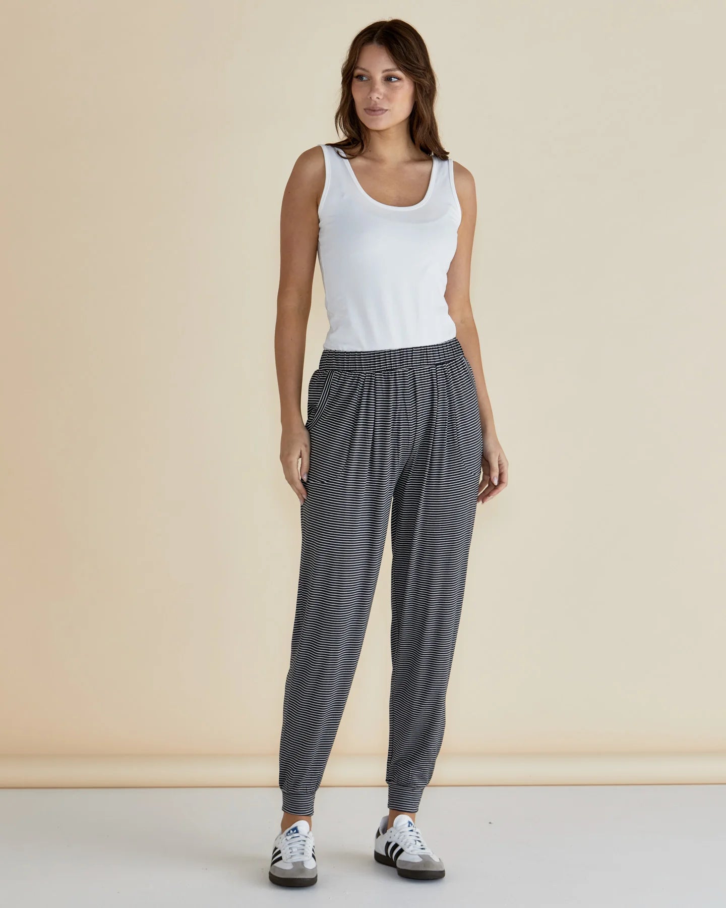 BETTY BASICS PARIS PANT - CHARCOAL STRIPE
