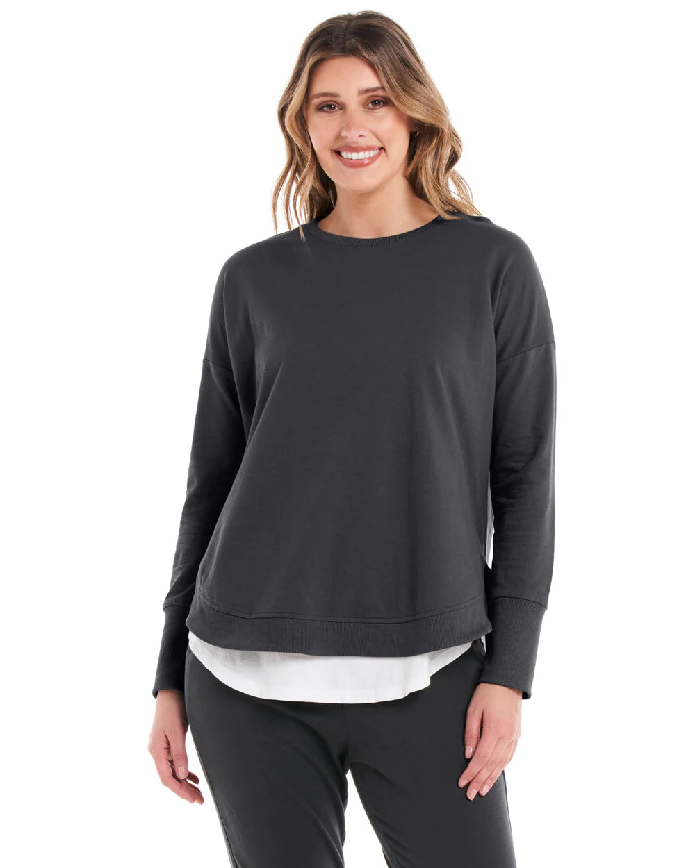 BETTY BASICS LUCY FRENCH TERRY SWEAT - GUNMETAL