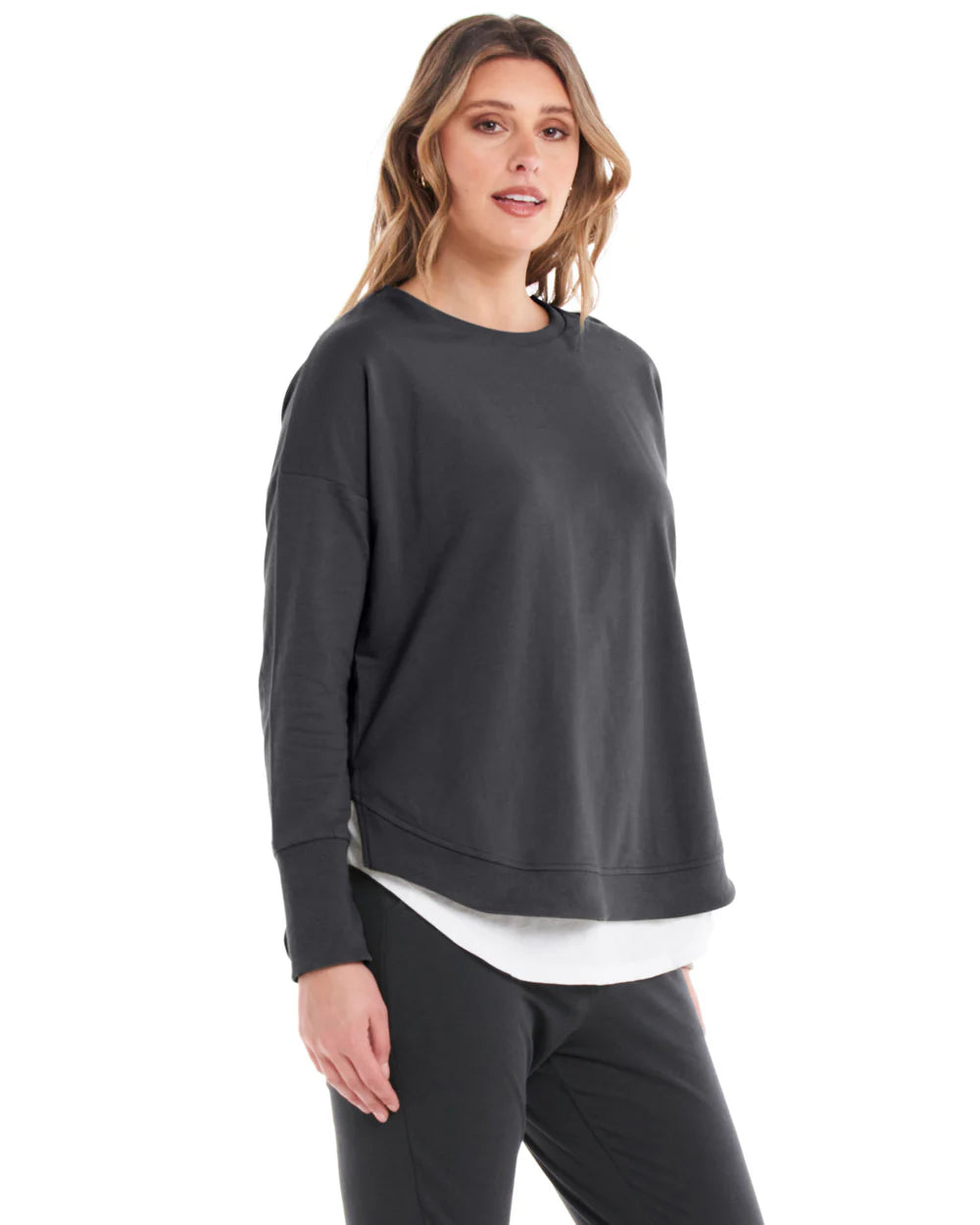 BETTY BASICS LUCY FRENCH TERRY SWEAT - GUNMETAL