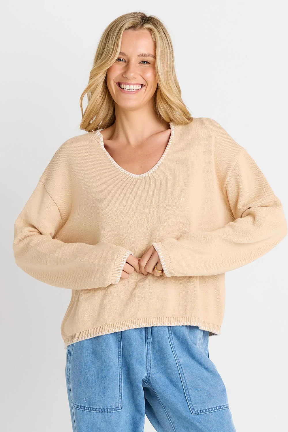 BETTY BASICS Ascot Stitch Sweater - Cream