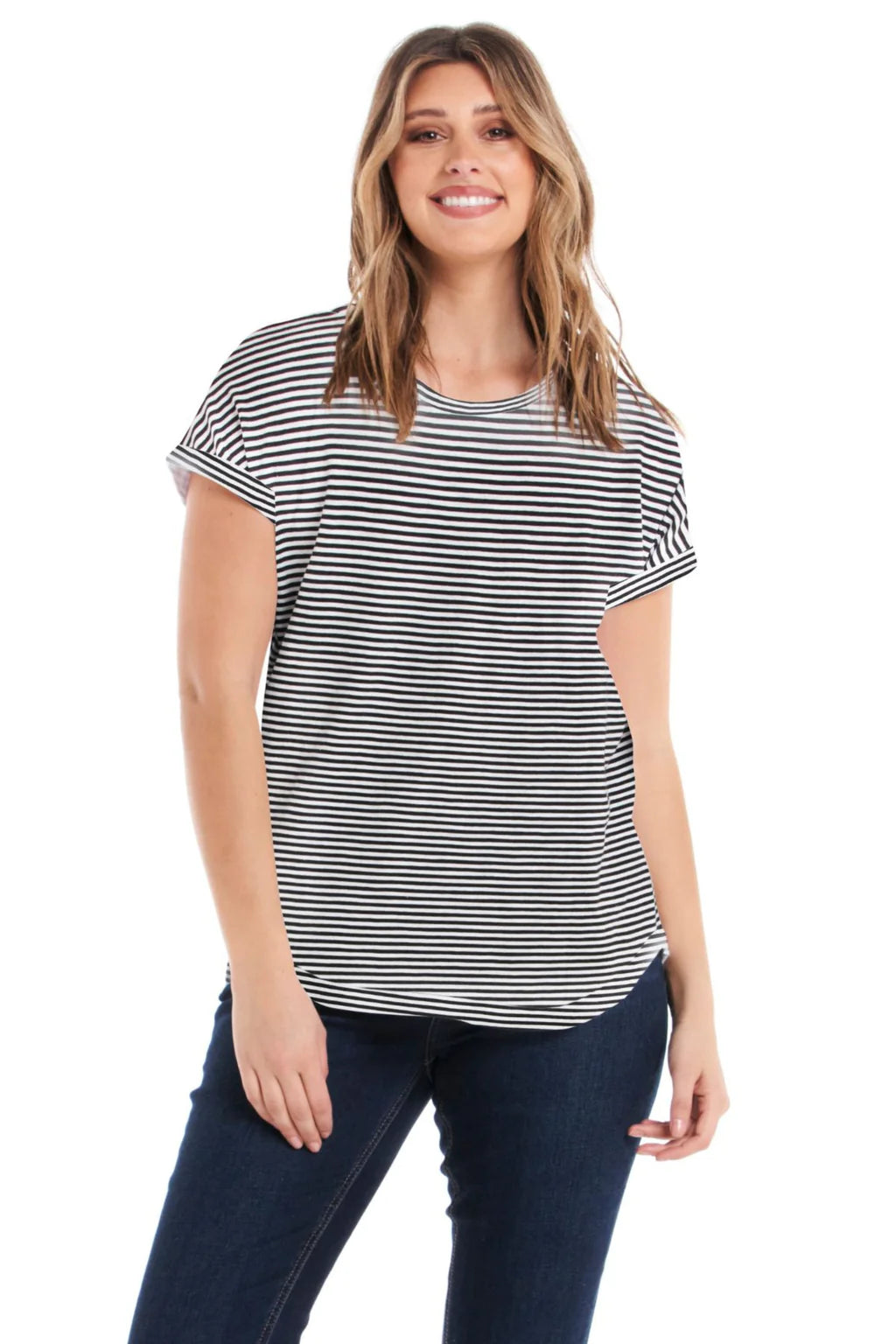 BETTY BASICS HAILEY SHORT SLEEVE TEE - STRIPE