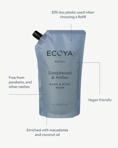 ECOYA Sandalwood & Amber Hand & Body Wash Refill 1Ltr