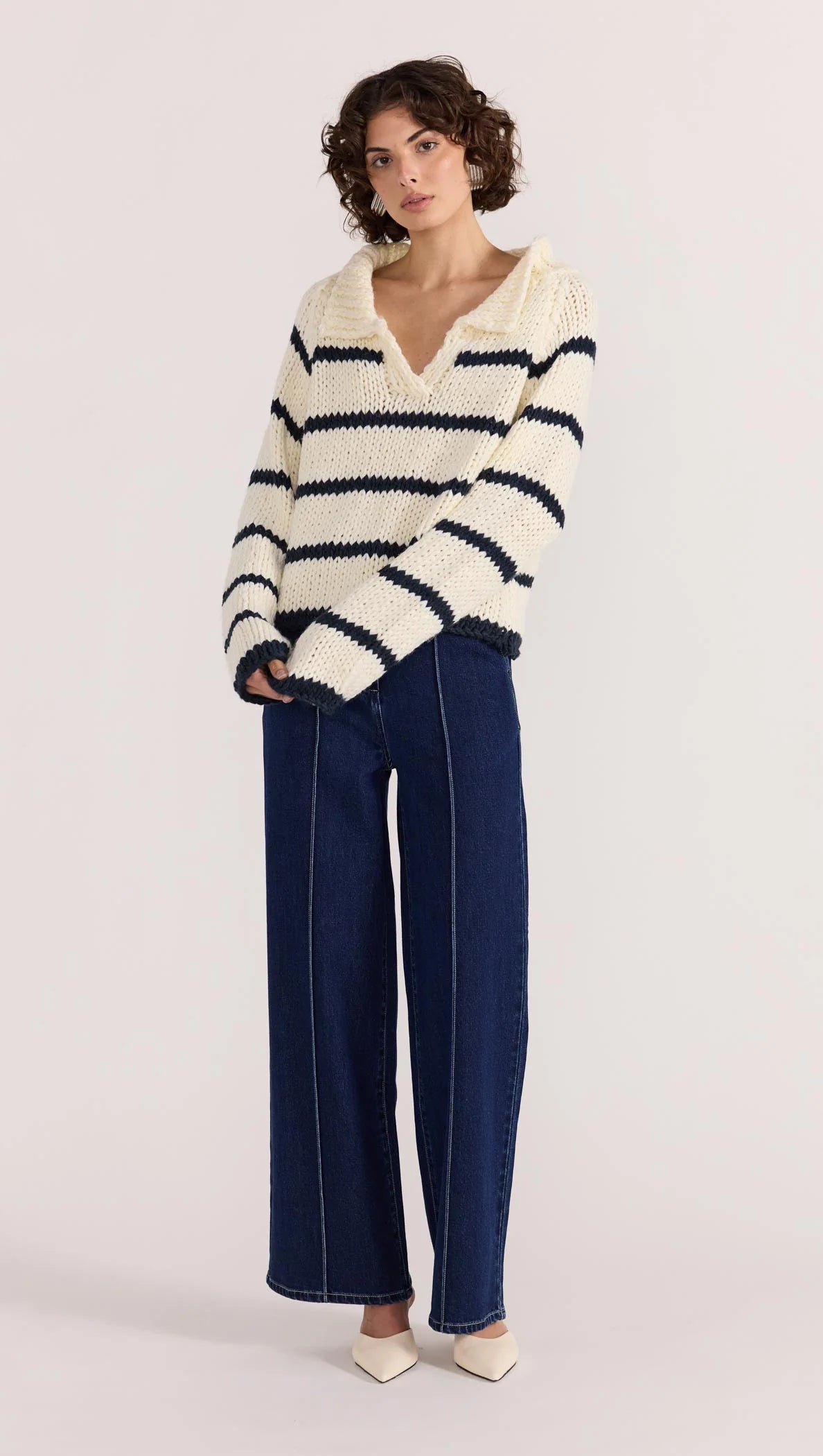 STAPLE THE LABEL Frankie Stripe Jumper - Cream/Navy
