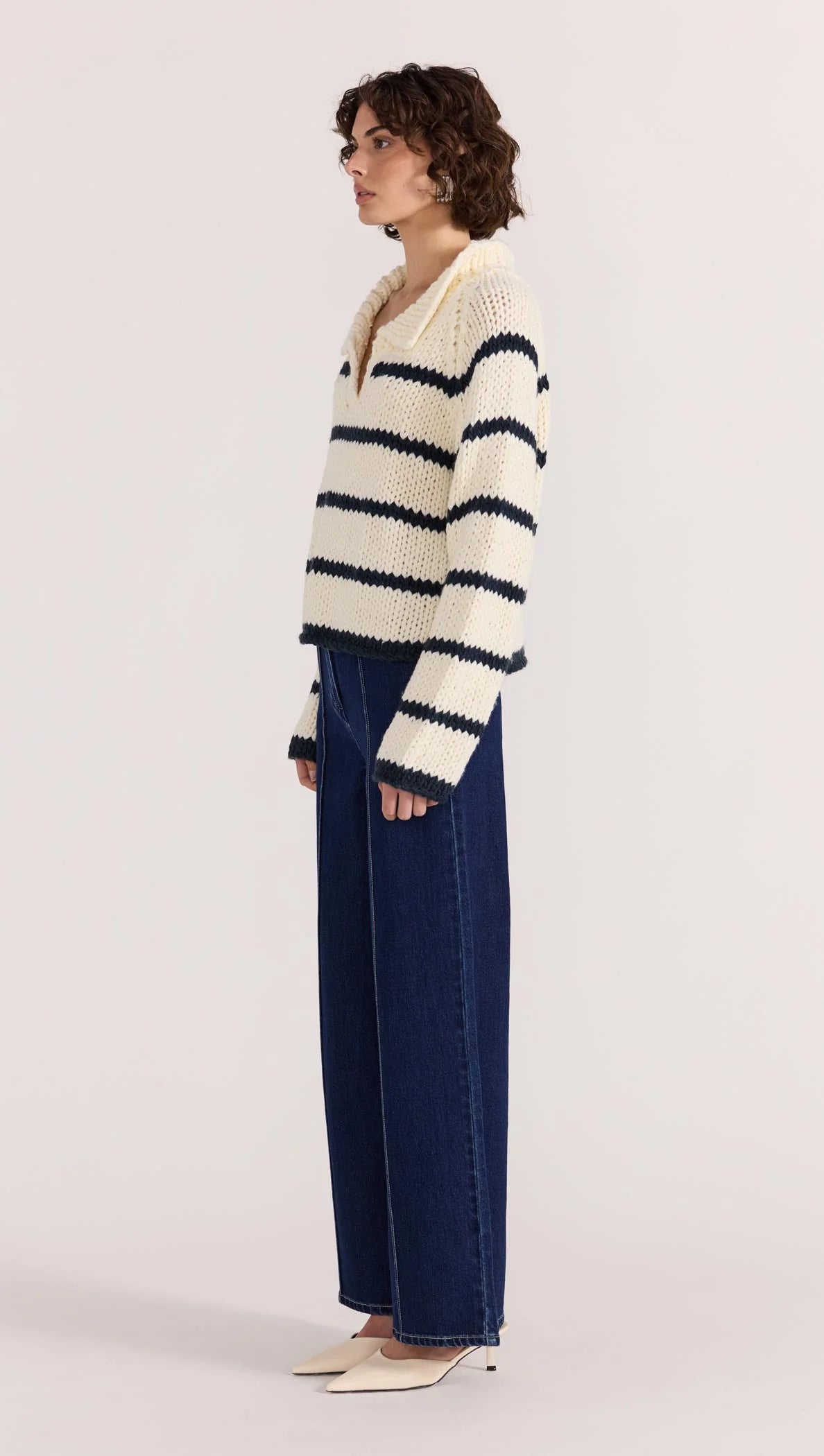 STAPLE THE LABEL Frankie Stripe Jumper - Cream/Navy