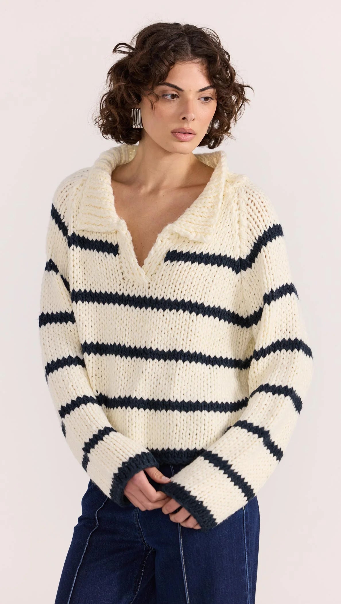 STAPLE THE LABEL Frankie Stripe Jumper - Cream/Navy