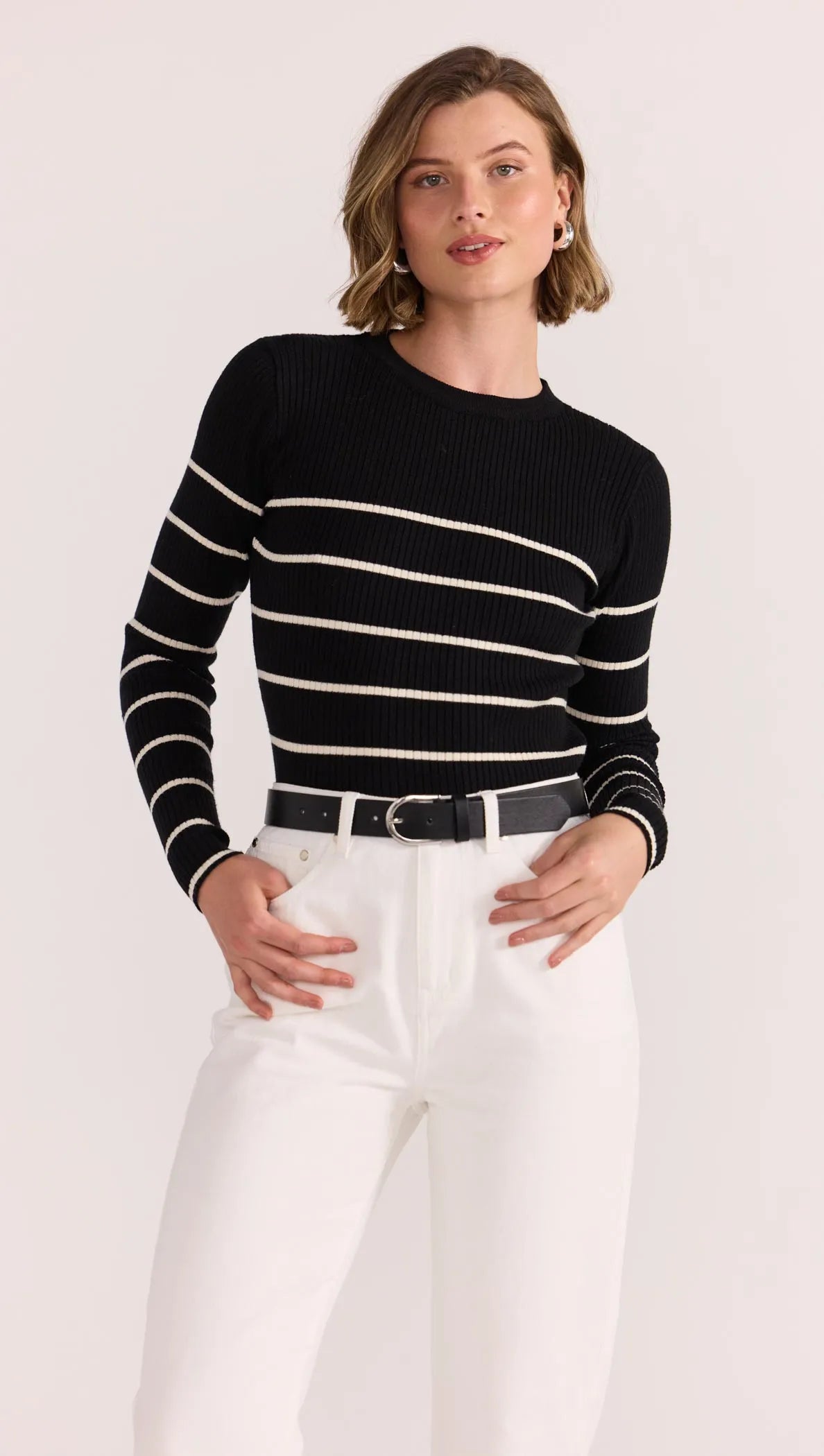 STAPLE THE LABEL Freya Stripe Knit Top - Black / White