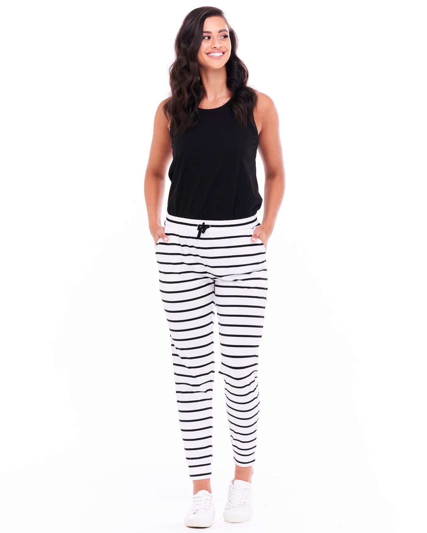 BETTY BASICS Heidi Pant - White/Black Stripe