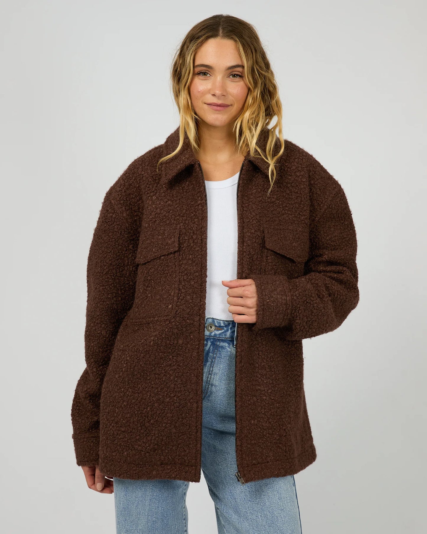 SILENT THEORY Romy Textured Jacket - Brown