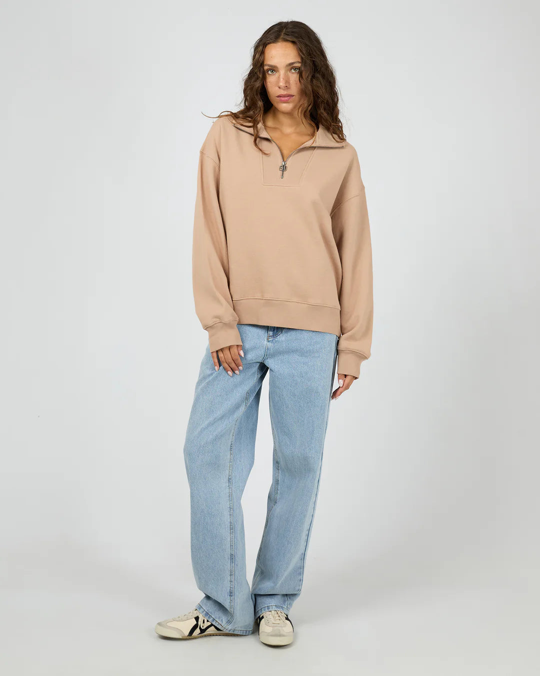SILENT THEORY Luxe 1/4 Zip Crew - Taupe