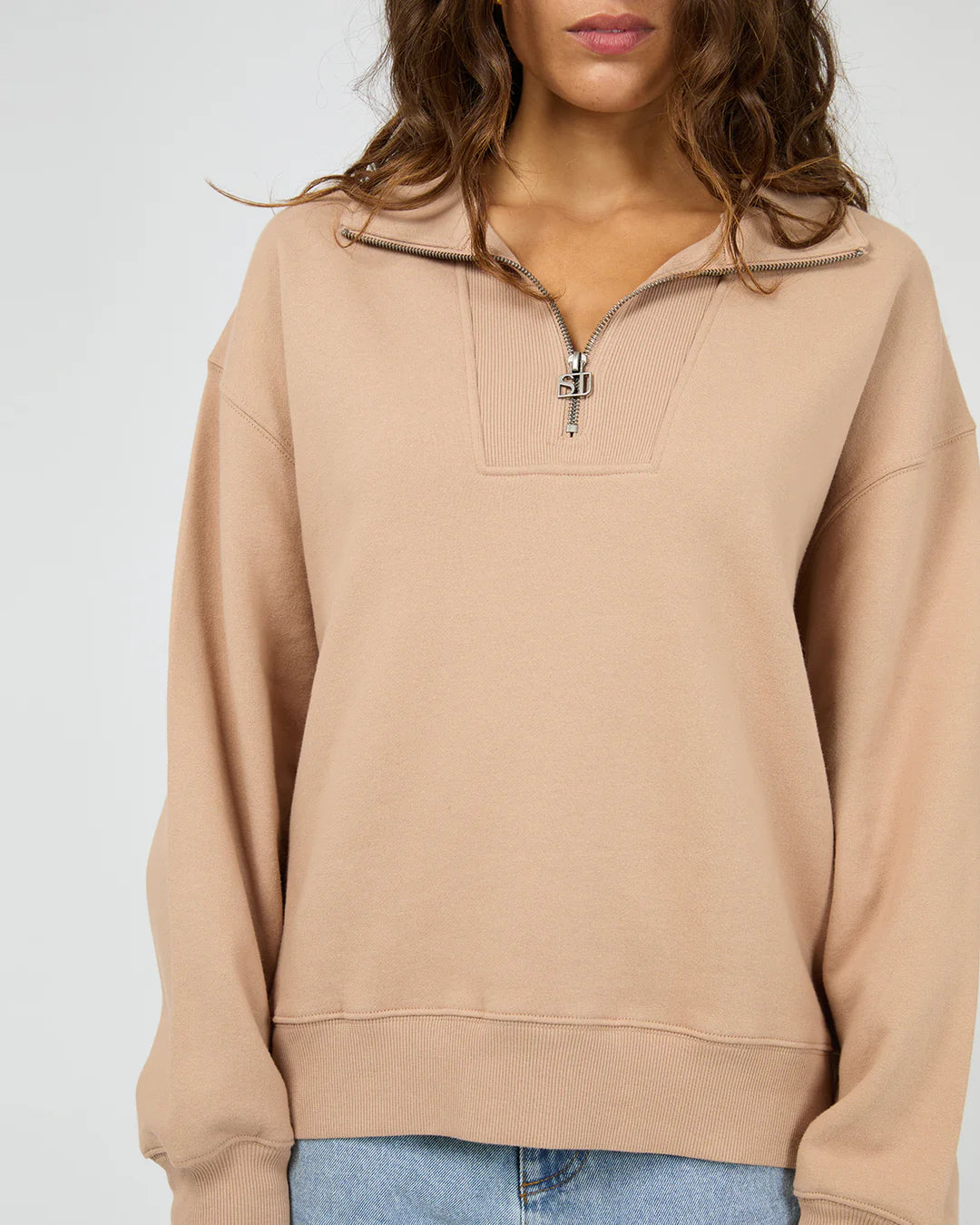 SILENT THEORY Luxe 1/4 Zip Crew - Taupe
