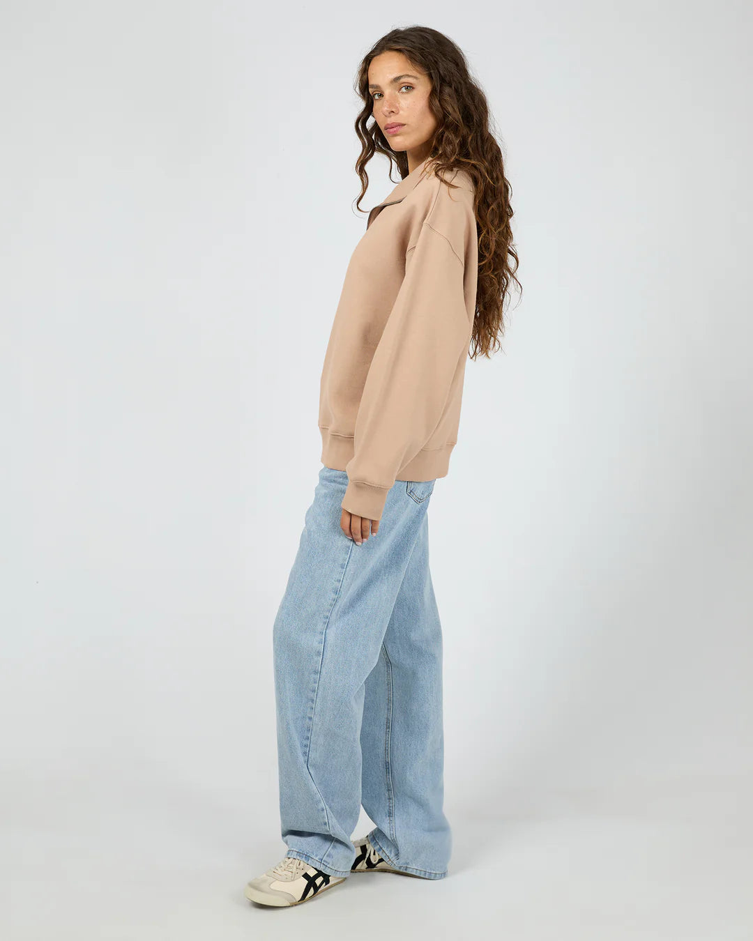 SILENT THEORY Luxe 1/4 Zip Crew - Taupe